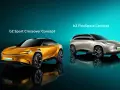 Dwa koncepcyjne samochody elektryczne: pomarańczowy bZ Sport Crossover i beżowy bZ FlexSpace.
