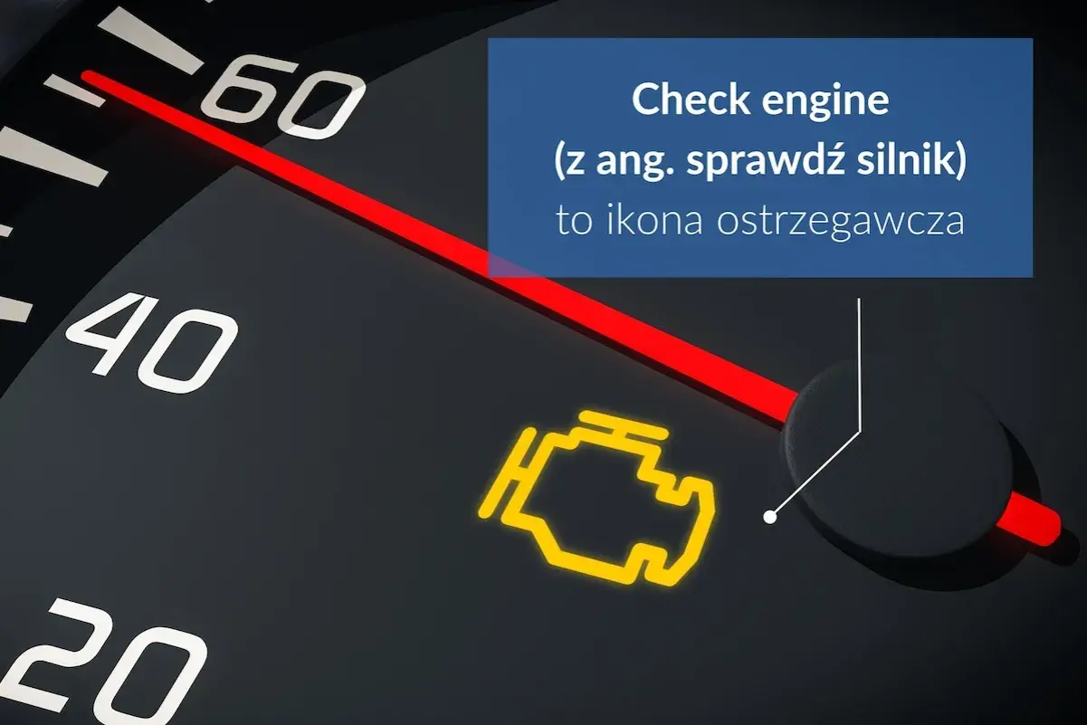 Na desce rozdzielczej świeci się żółta kontrolka "check engine", sygnalizując problem z silnikiem.