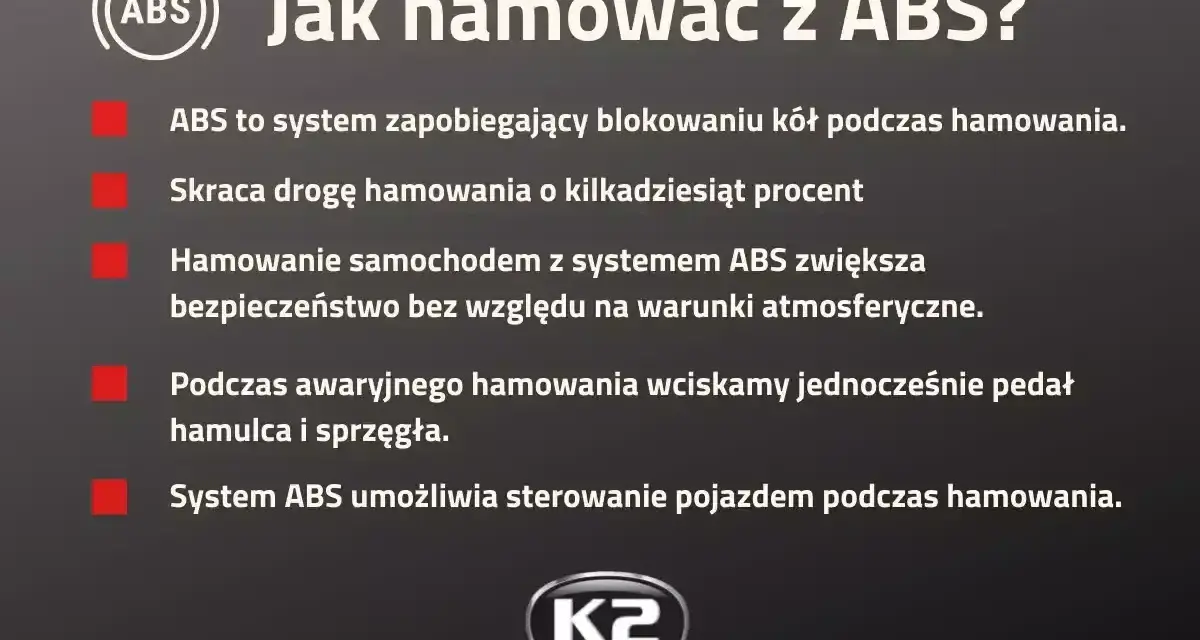Jak hamować z ABS? System zapobiega blokowaniu kół, skraca drogę hamowania i zwiększa bezpieczeństwo. Z ABS-em zachowasz sterowność.
