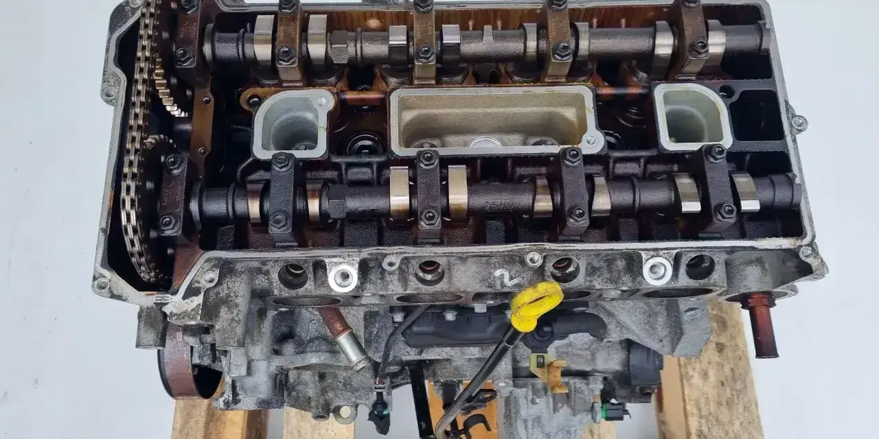 Silnik samochodowy Ford C-MAX z widocznym wałkiem rozrządu i łańcuchem rozrządu.