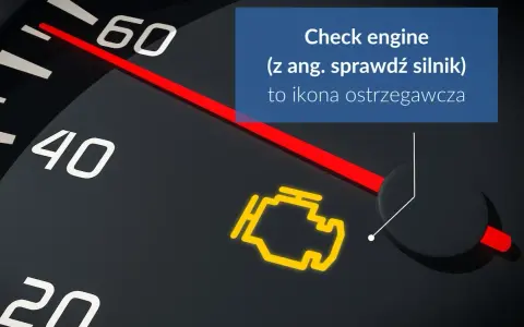 Na desce rozdzielczej świeci się żółta kontrolka "check engine", sygnalizując problem z silnikiem.