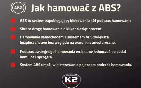 Jak hamować z ABS? System zapobiega blokowaniu kół, skraca drogę hamowania i zwiększa bezpieczeństwo. Z ABS-em zachowasz sterowność.