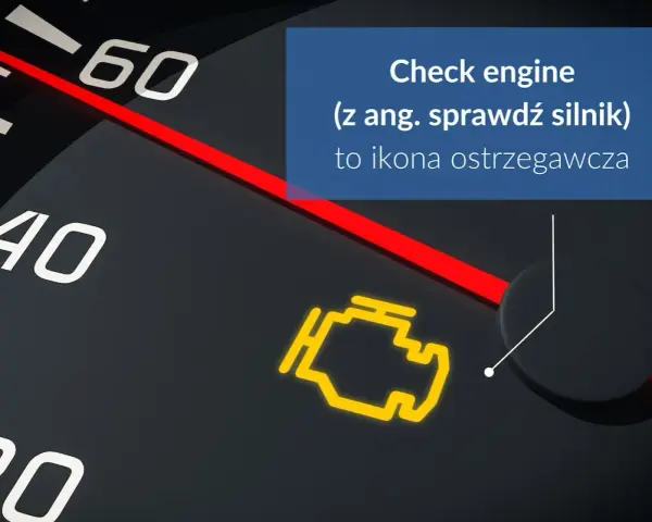 Na desce rozdzielczej świeci się żółta kontrolka "check engine", sygnalizując problem z silnikiem.