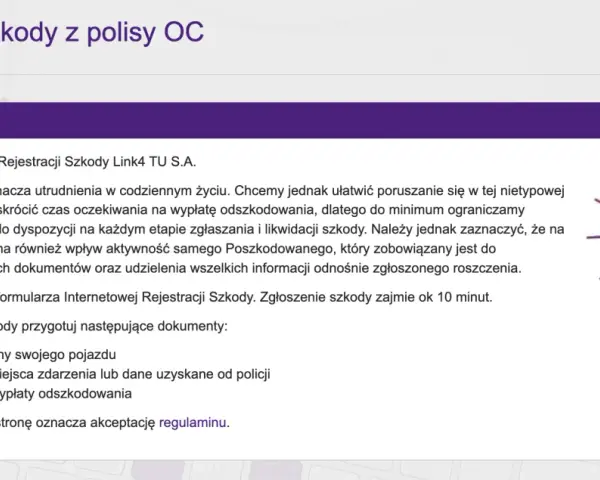Zgłoś szkodę online w Link4. Sprawdź link4 opinie o szybkim procesie likwidacji szkody. Potrzebne dokumenty: dowód rej., oświadczenie, numer konta.