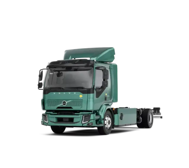 Zielony Volvo FL, elektryczny, gotowy do pracy.