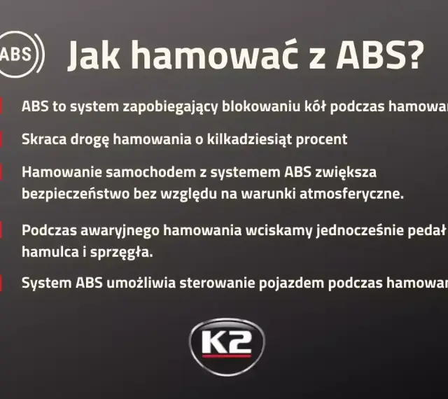 Jak hamować z ABS? System zapobiega blokowaniu kół, skraca drogę hamowania i zwiększa bezpieczeństwo. Z ABS-em zachowasz sterowność.