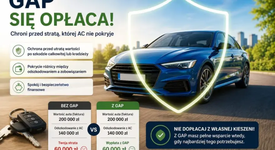 Ubezpieczenie GAP chroni przed utratą wartości auta po szkodzie całkowitej lub kradzieży, zapewniając spokój finansowy.